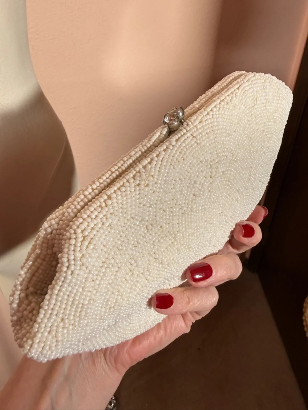 Vintage 1940’s Art Deco Heavy glass beaded white Evening clutch bag Wedding